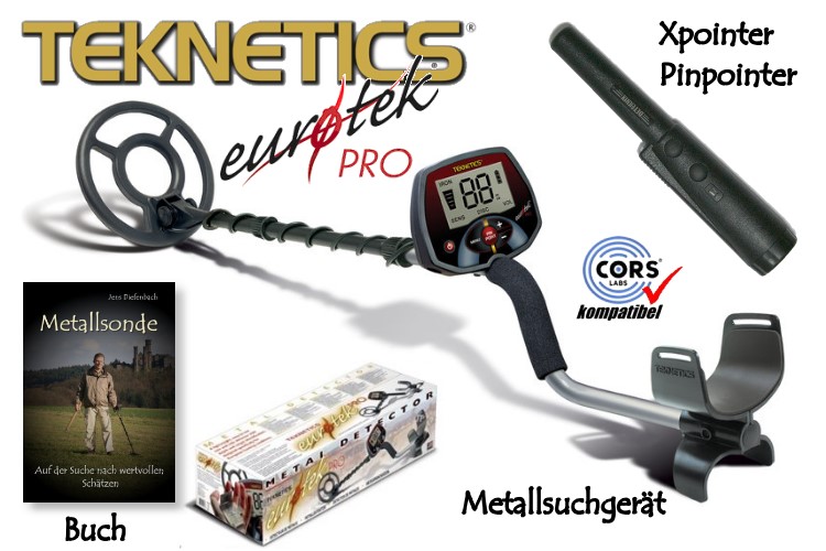 Metallsuchgerät Premium Ausrüstungspaket Teknetics Eurotek PRO (LTE) mit Quest Xpointer Pinpointer