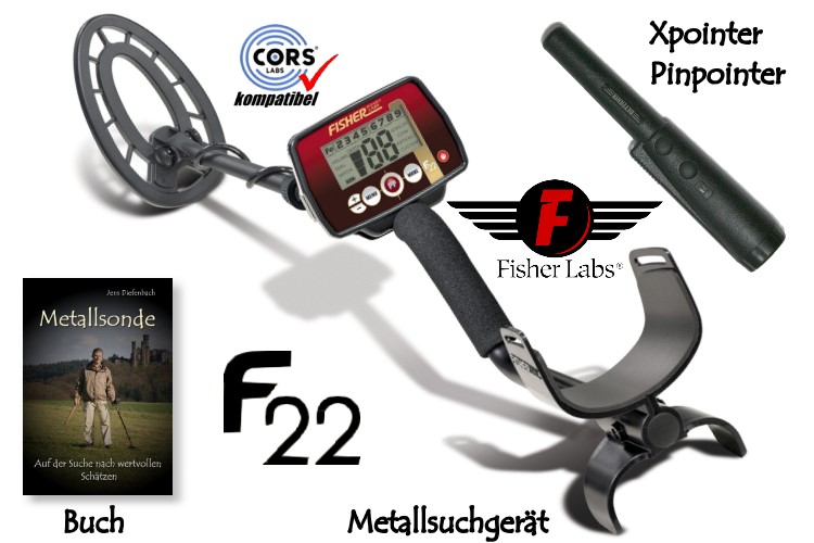 Metallsuchgeräte-Ausrüstungspaket Fisher F22 mit Quest Xpointer Pinpointer