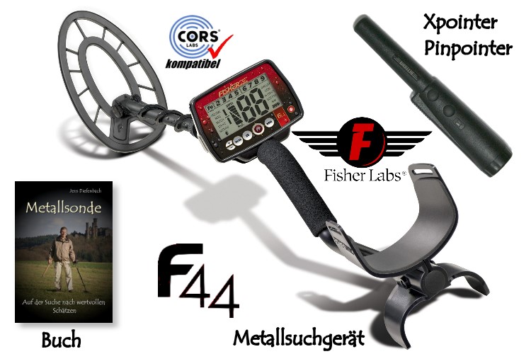Metallsuchgerät-Ausrüstungspaket Fisher F44 mit Quest Xpointer Pinpointer